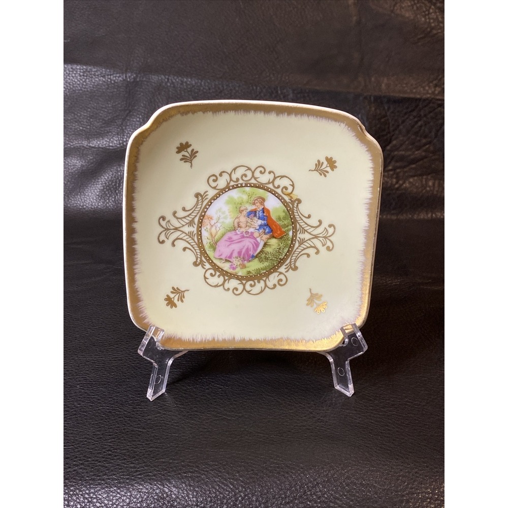 VNTG Lefton China Trinket Dish Hand Painted Victorian Couple In Love Porcelain
